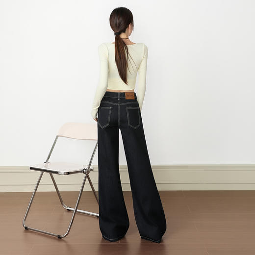 【加绒加厚】罗蒙女士冬款深蓝色微喇牛仔裤宽松休闲时尚复古显瘦女长裤 商品图4