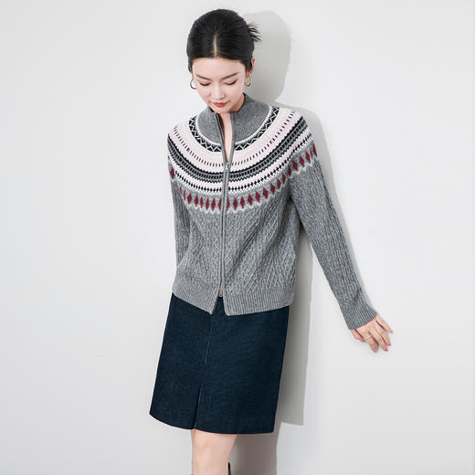 「高货wl」全新升级【铂金会员330/天猫439/差价109】(53803)洛诗琳美丽诺羊毛费尔岛提花毛衣2025秋冬加厚针织外套 商品图1