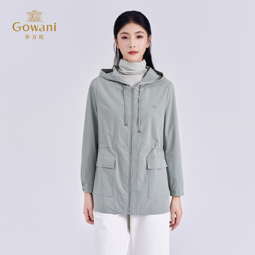 【两色可选】乔万尼新品抽绳收腰连帽休闲风宽松包容中短款风衣外套ED3B268 商品图2