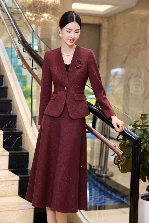 SZ6A01_胭脂色_上衣外套_秋冬_V领一粒扣收腰修身亮丝提花西装_高级女装_BERNIEELEN 伯妮斯茵 商品图1