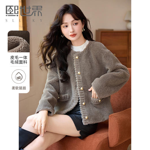 【年货节】熙世界2025冬季新款考拉绒皮草外套女短款毛绒保暖上衣皮毛一体 商品图0