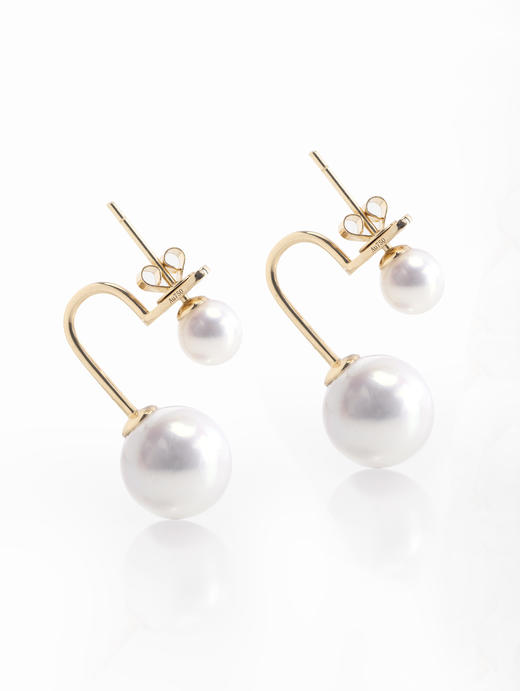 伽罗 JALO 18K黄金6mm和10mm 双珠高等级淡水珍珠耳环 商品图4