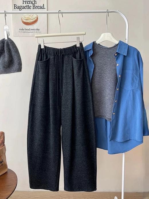 现货【YW】无忧购秋冬加绒加厚休闲日韩系松弛百搭奶芙绒阔腿裤女N3931（截单后7天发货) 商品图4