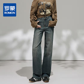 【加绒加厚】罗蒙女士直筒牛仔裤高腰显瘦复古时尚百搭女长裤休闲通勤