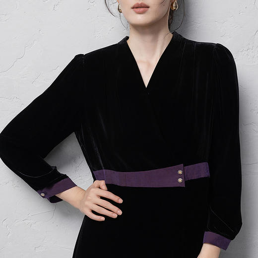 【林栖设计小店】真丝丝绒连衣裙拼桑蚕丝香云纱国风2025秋冬新款长裙女1954191 商品图3