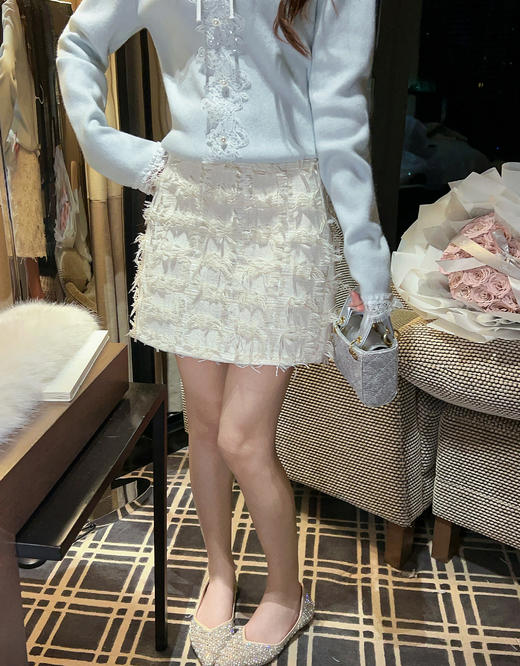 张心子【云朵抱抱】V领蕾丝拼接珍珠针织衫上衣 U2511011 商品图3