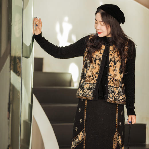 【林栖设计小店】（现货）金葱提花古典毛织马夹新中式国风气质2025秋冬新款外套上衣女1954049 商品图0