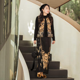 【林栖设计小店】毛织蕾丝半身裙金葱提花古典新中式气质2025秋冬新款马面裙女1954074