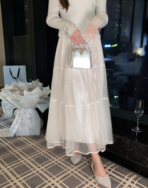 张心子【杏仁可颂】温柔减龄网纱半身裙 U2511046 商品图9