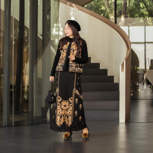 【林栖设计小店】毛织蕾丝半身裙金葱提花古典新中式气质2025秋冬新款马面裙女1954074 商品图1