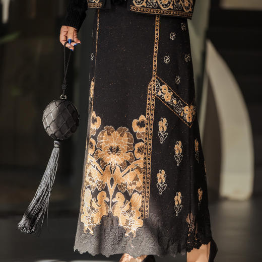 【林栖设计小店】毛织蕾丝半身裙金葱提花古典新中式气质2025秋冬新款马面裙女1954074 商品图3