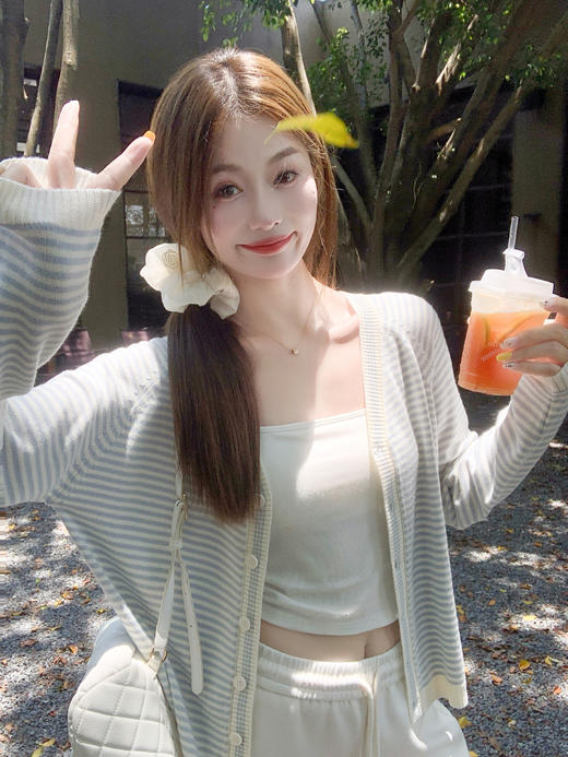 【149元任选2件】现货！宽松条纹V领针织开衫 商品图13