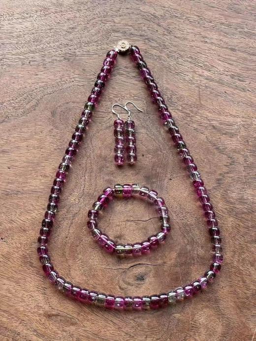 艳丽碧玺鼓形珠首饰三件套组，顺丰包邮 商品图0