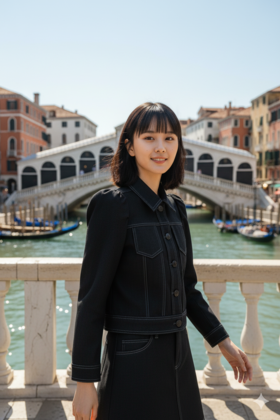 设计荷叶摆撞明线短半裙