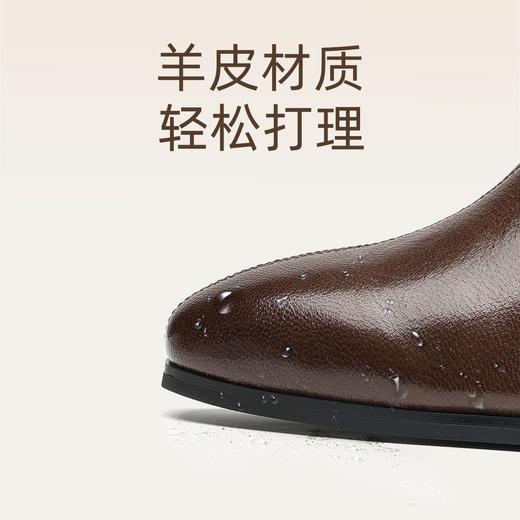 信诺粗跟妈妈靴子羊皮短靴女2025冬季新款加绒保暖皮鞋中老年棉鞋X5M150-228 商品图1