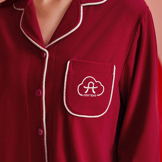 芬腾情侣睡衣春秋季长袖开衫女红色结婚本命年套装男士大码家居服 商品图2