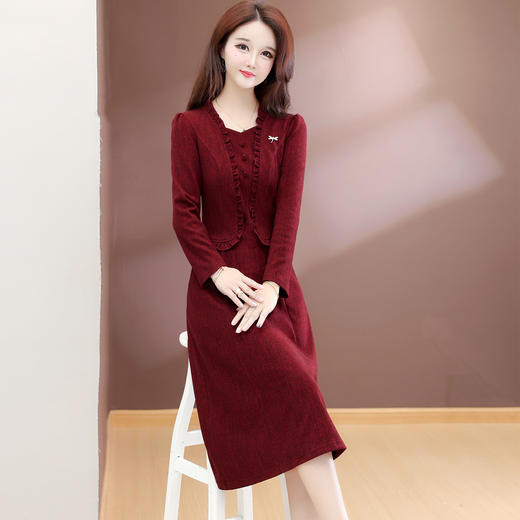 QYM 54C2528-1-Y假两件妈妈装连衣裙气质礼服裙中长裙 商品图1