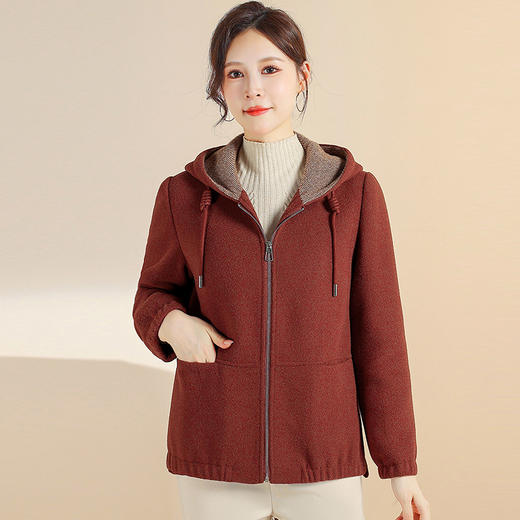QYM CS25D68-Y仿貂绒外套宽松加厚连帽保暖貂绒呢子上衣 商品图1