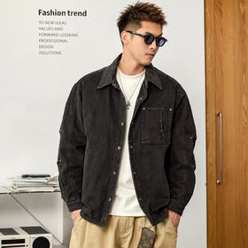 徐太浪【做旧磨边 工装风】黑色翻领羽绒服男秋冬保暖防寒服外套