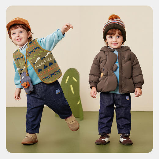 迷你巴拉男童宝宝长裤2025冬新品柔软亲肤保暖内里加绒软牛仔 商品图2