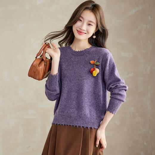 圆领针织长袖t恤，高级感宽松毛衣内搭正肩打底衫CC-XFY-3205 商品图0