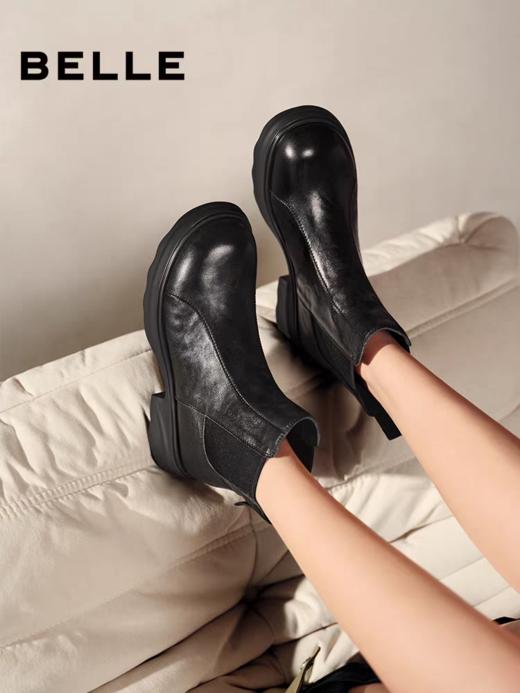BF楼百丽女靴子真皮显瘦瘦切尔西靴冬款加绒保暖增高烟筒短靴F2R1DDD5 商品图0