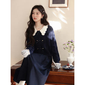 鹿向南「蓝调絮风」藏蓝色毛衣半身裙两件套秋冬新款女士时尚套装