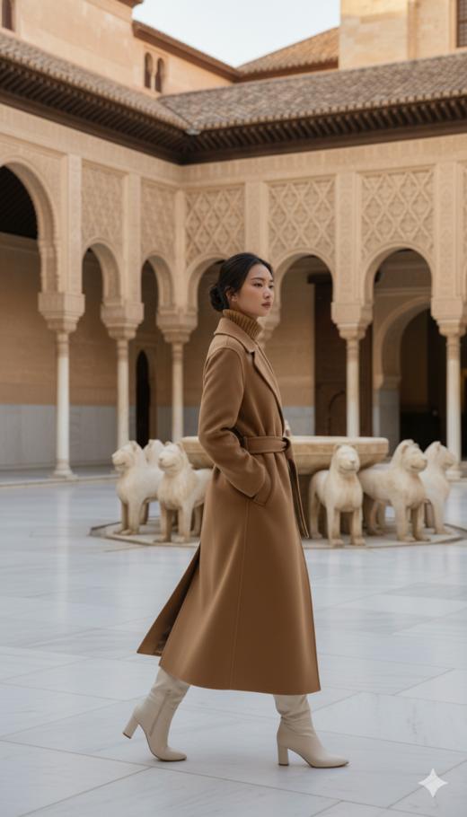 加内门襟珠边精致长款大衣 商品图1