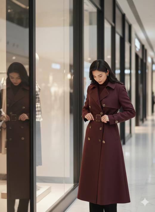 双排扣腰带长款风衣 商品图1