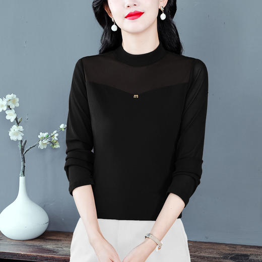 KQL 644G9248高弹网纱半高领打底衫显瘦洋气上衣小衫 商品图3