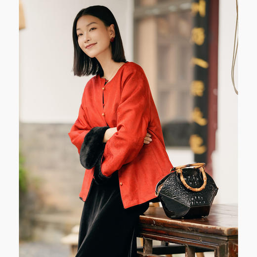 OPH F4661-B[双面穿]过年了！新中式国风桑蚕丝真丝加厚外套 商品图0