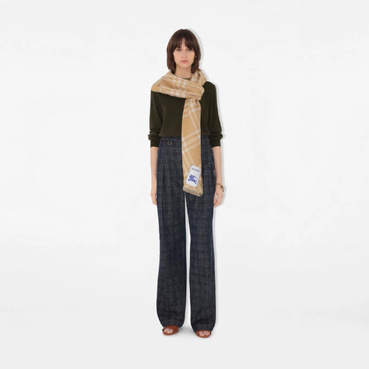 BURBERRY 巴宝莉 中性马术骑士标签宽格纹羊毛真丝围巾 格子 8112462 B9719 商品图3