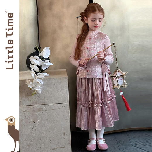 littletime女童马甲2025秋冬新款儿童新中式国风马甲女宝两件套 商品图0