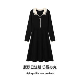 奢姿大码女装2025秋季胖妹妹时尚减龄花边设计娃娃领针织连衣裙9853891000