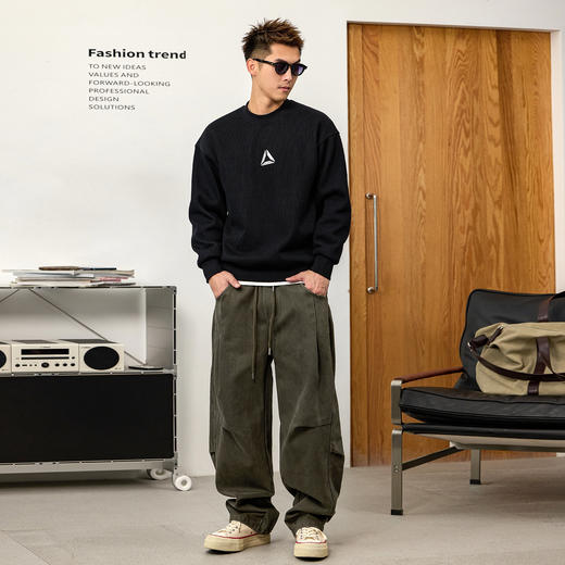 徐太浪【三角形设计 微弹内搭】黑色卫衣男秋冬大码男装打底上衣 商品图2