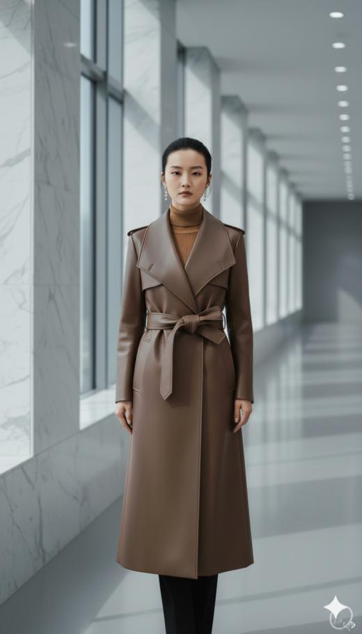 立领一粒扣显瘦袖拼色风衣 商品图0