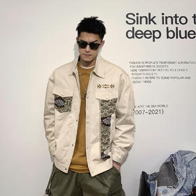 徐太浪高级感拼接工装夹克男春秋美式休闲百搭复古设计感翻领外套