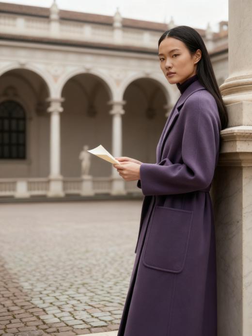 双面手工腰带长款大衣 商品图5