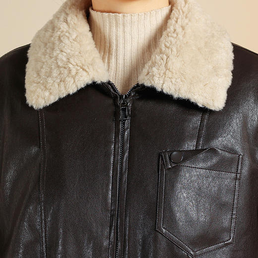 QYM YB25B77-Y时尚加绒皮衣休闲保暖厚款毛领PU皮外套 商品图3