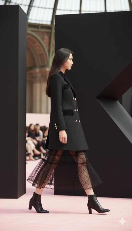 撞色领外层网纱半裙式风衣 商品图1