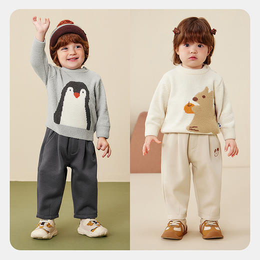 迷你巴拉男女童裤子内里加绒亲肤柔软萝卜裤2025冬装新款 商品图2