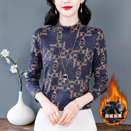 KQL 644G9238半高领长袖印花T恤上衣修身显瘦洋气小衫 商品图2