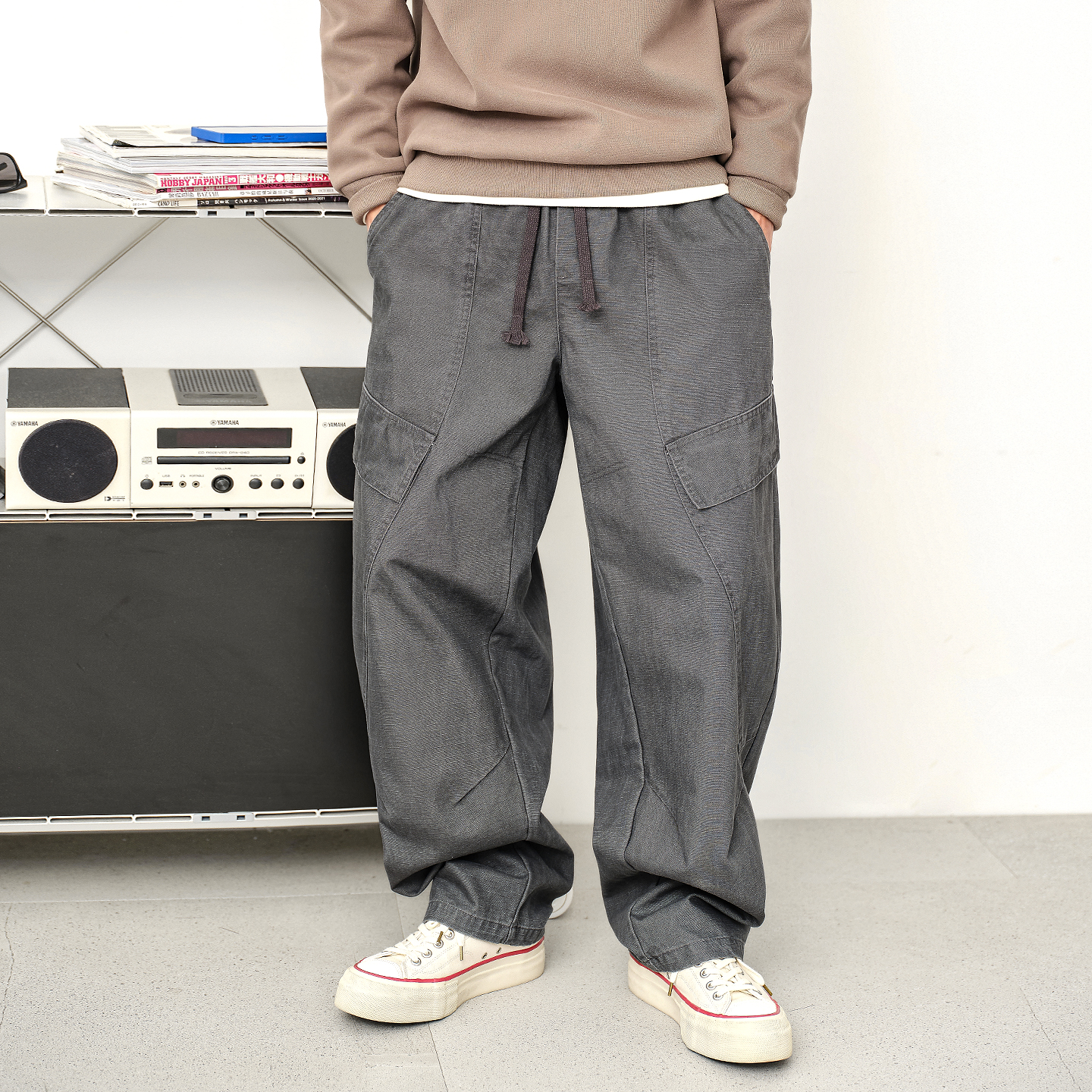 徐太浪【立体裁剪 多口袋】工装裤男秋冬宽松直筒休闲裤灰色裤子