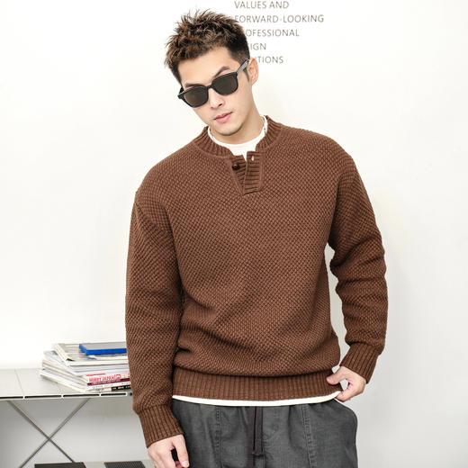 徐太浪【菠萝纹 亨利领】纯色百搭毛衣男秋冬休闲内搭打底衫上衣 商品图2