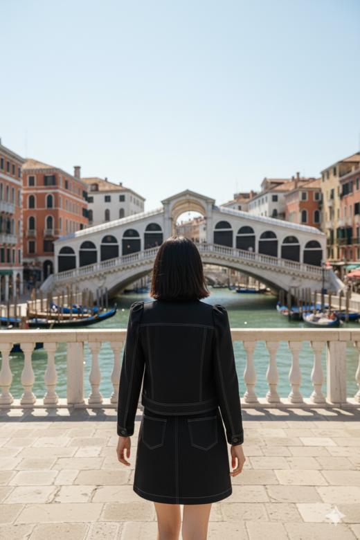 设计荷叶摆撞明线短半裙 商品图2