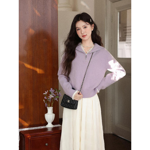 鹿向南「烟霞絮语」法式紫色慵懒毛衣女秋季新款高级洋气短款上衣 商品图2