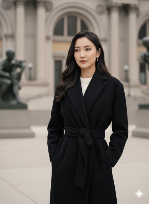 珠边双面工艺长款腰带大衣 商品图1