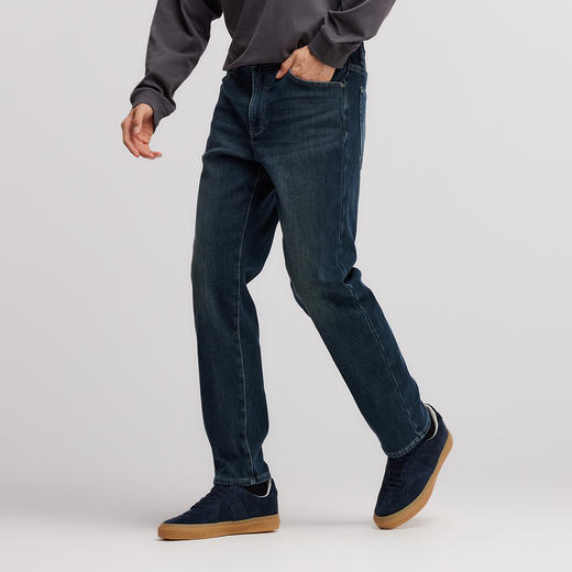 【爆品主推】森柔|森马牛仔裤男冬季加绒保暖莱卡弹力小直筒裤子百搭黑色长裤 商品图2