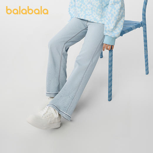 巴拉巴拉童装女童裤子儿童牛仔裤2025冬新加绒喇叭裤 商品图2