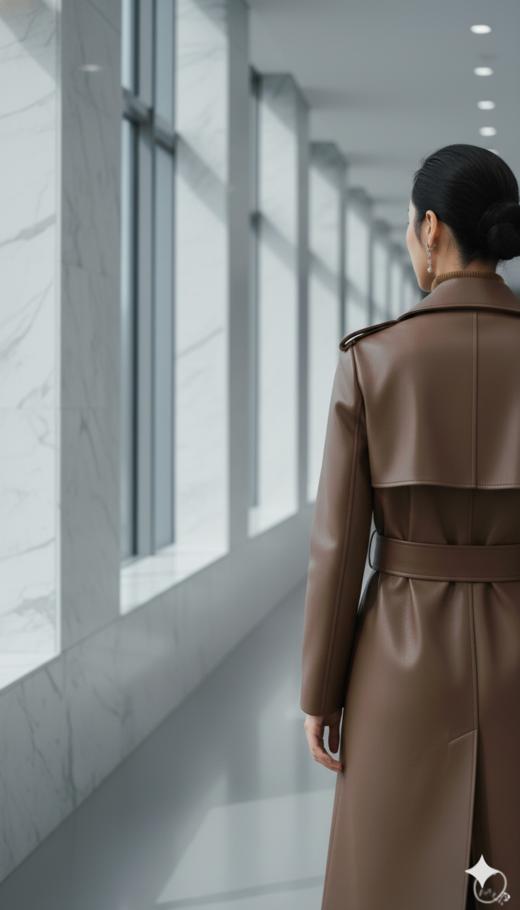 立领一粒扣显瘦袖拼色风衣 商品图4